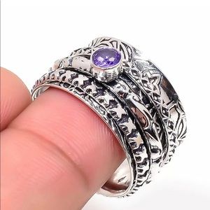RING SIZE 8 MEDITATION SPINNING SILVER AMETHYST  FOR CONCENTRATION, FIDGETING